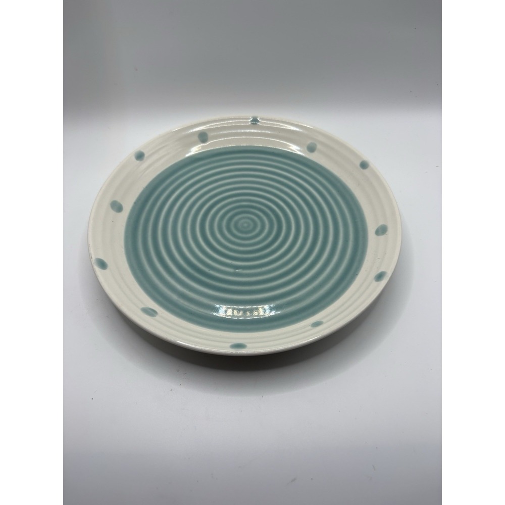 Sango Rico Aqua 4671 Salad Plate 8.5" Blue Cream Dots Ribbed Discontinued